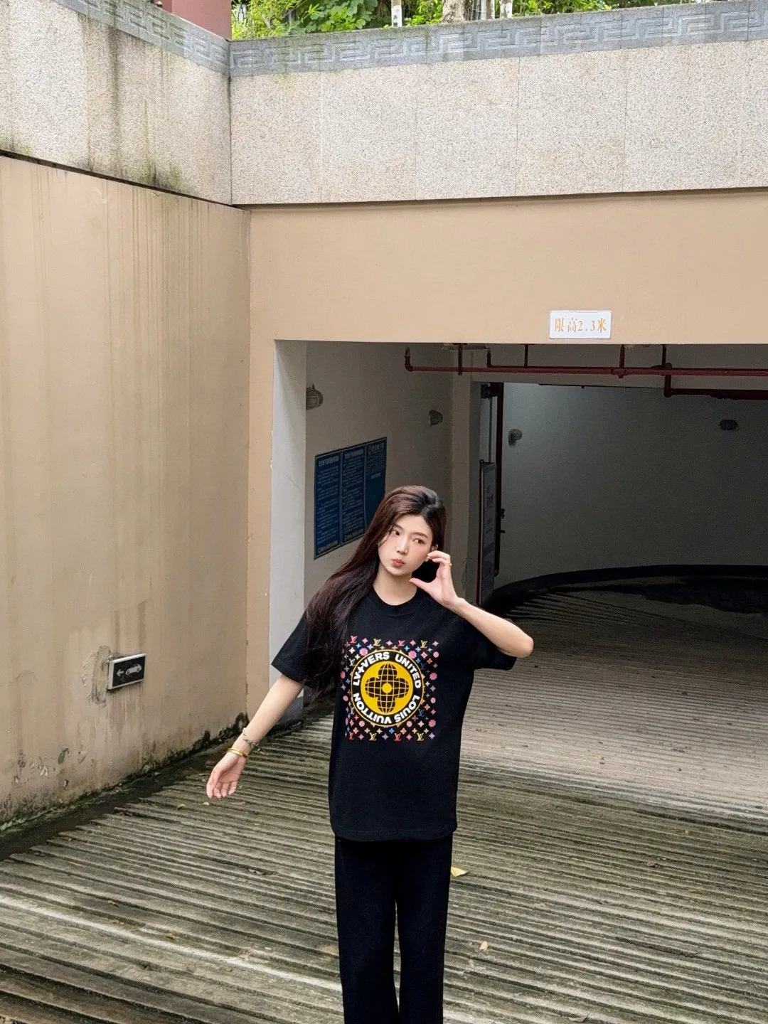 Louis Vuitton/Louis Vuitton 25ss printed logo laminated letter short sleeves
